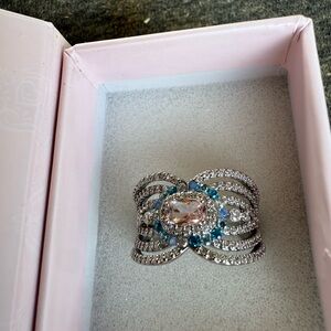 Sophisticated Silver and Blue Infinity Ring